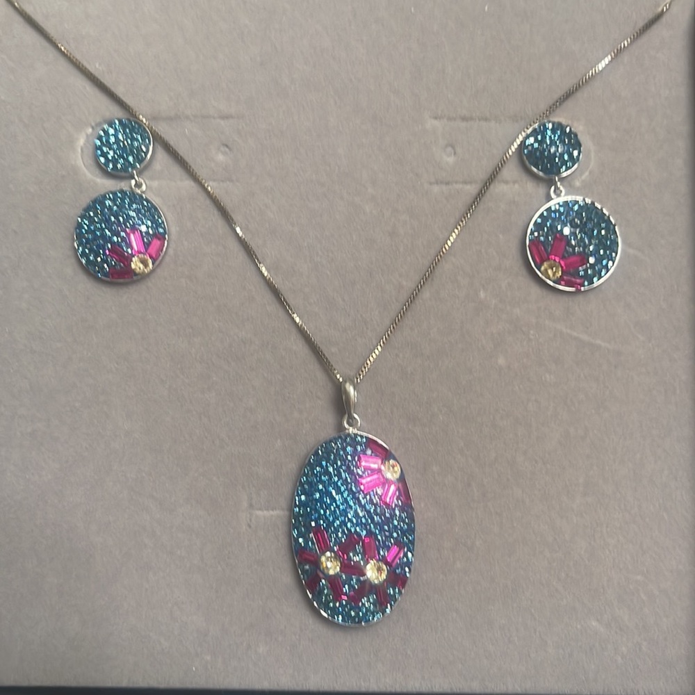 Sterling Silver RL CN 925 CZ Flower pendant and earrings